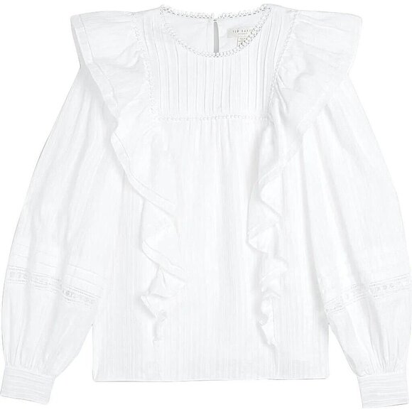 Ted Baker BNWOT white blouse "Silais" double frill sz 4 (US Large) long sleeve - Picture 8 of 8